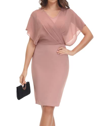 CURLBIUTY Damen Chiffon Bleistiftkleider V-Neck Cape Ärmel Patchwork...