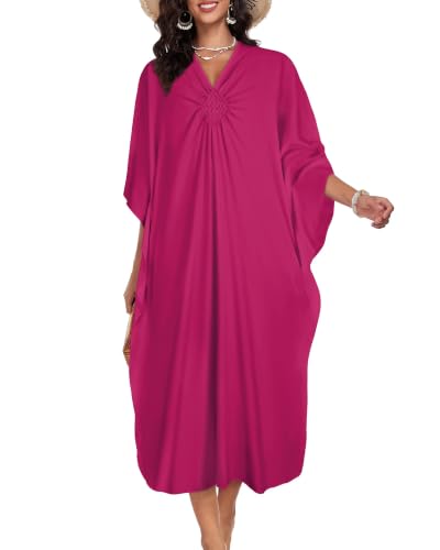 Image of Kaftan Dresses for Women V Neck Caftans Batwing Sleeve Beach Cover Ups | JILUVIN Plus Size Long Floral Print Dress, Loose Fit Maxi Casual Moomoo, Lounge House Mumu Nightgown Summer Vocation 2026