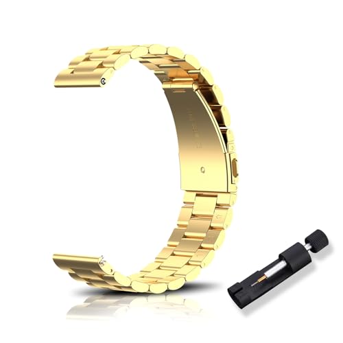 RoYiio Correa de Acero Inoxidable para Asas de 16mm,18mm,20mm,22mm, de Ancho, Liberación Rápida, Bellamente Pulida, La Correa de Metal - Dorado