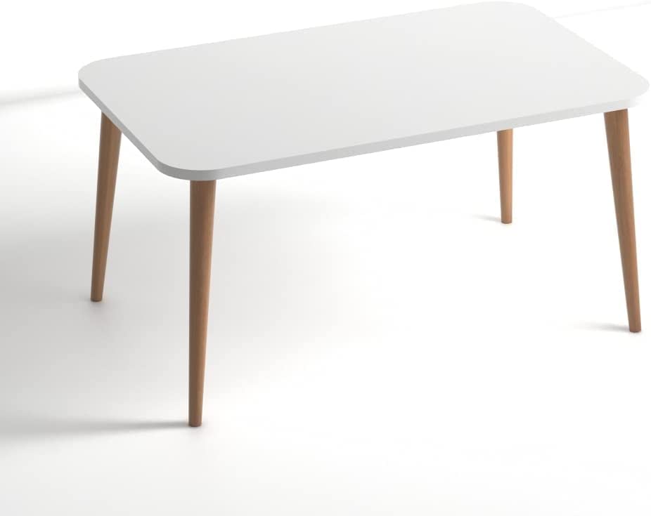 Image of Wooden Foldable Coffee Table - Rectangular Center Tea Table for Living Room & Bedroom, Easy Assembly with Solid Wooden Legs (White)