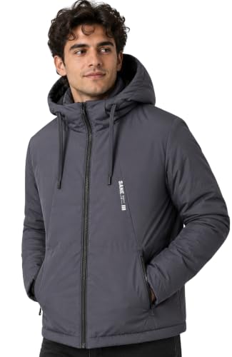 Image of SANE Men's Hooded Puffer Jacket, Quilted Winter Coat, Warm and Lightweight, Detatchable Cap