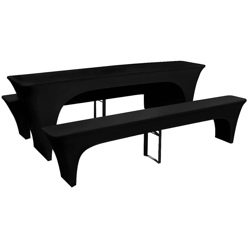 Mangloder 3 Schonbezüge für Biertisch und Bänke Stretch Schwarz 220 x 50 x 80 cm, elastisch rutschfest waschbar kratzfest, schutzhülle für hochzeit party universal