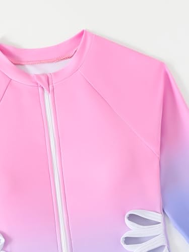 Image of SEGT Girl's One Piece Rash Guard Long Sleeve Swimsuits Bathing Suit