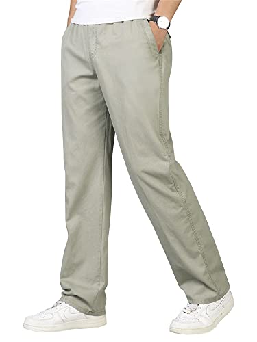 OCHENTA Men's Elastic Waist Relaxed Straight Leg Baggy Pull On Work Casual Lounge Pants