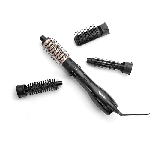 BaByliss Smooth Finish 1200 4-in-1 Hot Air Brush Hair Styler with Volume | Brushing and Smoothing Accessories | 3 Temperature Settings | Ionic Function | Lightweight Design AS122SDE (UAE Version)
