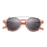 Retro Doppia Lente Flip Up Clip su Occhiali da Sole Stile Steampunk Uomo Donna Cerchio Occhiali Anti Luce Blu Clip Polarizzanti,ROSA,SIL CLIP,Come Immagine