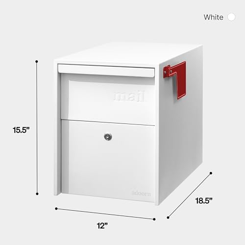 Image of Adoorn Lockable Post Mount Mailboxes for Outside - Large Anti-Theft Locking Mailbox for Packages and Letters - Weatherproof Construction - Durable Steel - 15.5 inch H x 12 inch W x 18.5 inch D - White