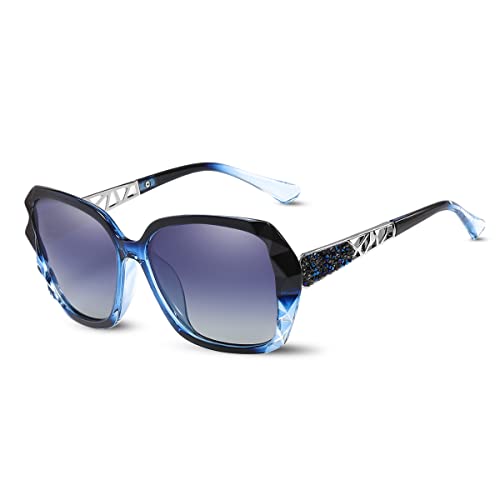 LumiSyne Gafas de sol Mujer Gradient Espejo,Gafas UV 400 Polarizadas,De gran tamaño Policarbonato Marco Diamante Cristal,Al aire libre Viajar Caja de regalo