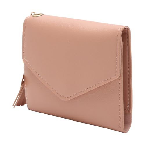 1Pcs Card Wallet 3-Fold Tassel Wallet PU Leather Pink 11.5x9cm2