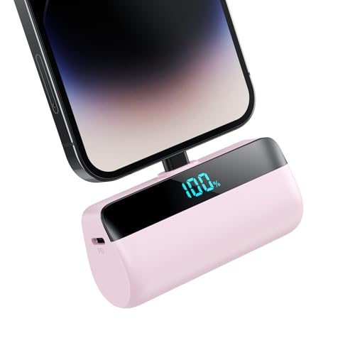 Mini Power Bank 5200mAh per iPhone, Ultra Compatto Powerbank 20W PD Ricarica Rapida Caricatore Portatile Batteria Esterna con Display LED Compatibile con iPhone 14/14 Pro Max/13/12/11/XR ecc (Rosa)