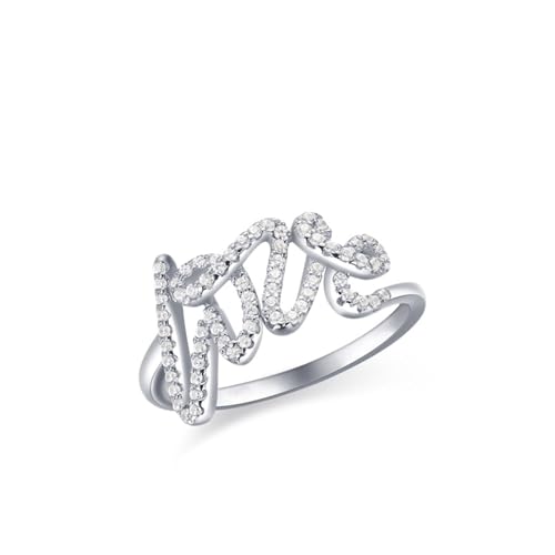Anillo de compromiso para mujer, vintage, anillos para mujer, para dedo medio, carta de amor, plata con corte redondo, diamante de laboratorio, oro blanco de 18 quilates, talla 45 (14,3)