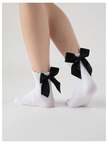 Image of Floerns Women's Cute Ruffle Bow Socks Mid Calf Sock Soft Kawaii Crew Socks