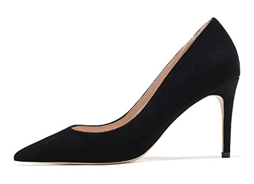 SAMMITOP Women's Pointed Toe Pumps Classic Suede Shoes Slip On Dress Pumps