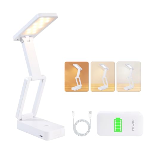 Battery Operated Desk Lamp 3600mAh Rechargeable - 3 Color Temperature & Stepless Dimming LED Cordless Light, Foldable Portable Cordless Lamp for Office/Camping/Reading/Emergency