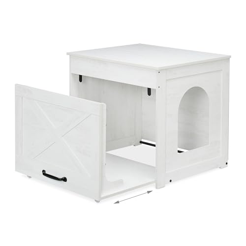 Mueble arenero de gato con cajón extraíble madera blanco y gris 6