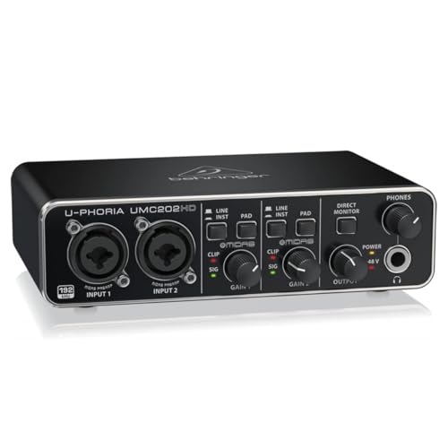 Image of Behringer UMC202HD Audiophile 2x2, 24-Bit /192 kHz USB Audio Interface with Midas Mic Preamplifiers | For Recording Microphones and Instruments