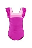 KIDOOPIX One Piece Swimsuit Girls Fashion Color Block Ruffle Sleeve Square Neck One Piece Bikini Girls Bathing Suits Size 14-16