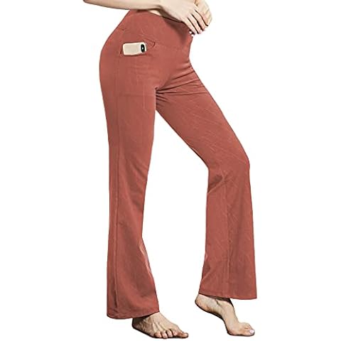 TOPLUS Women's Bootcut Yoga Pants with Pockets, Women Sports Gym Trousers, High Waist Workout Bootleg Pants Tummy Control, for Sports & Casual Orange Cover