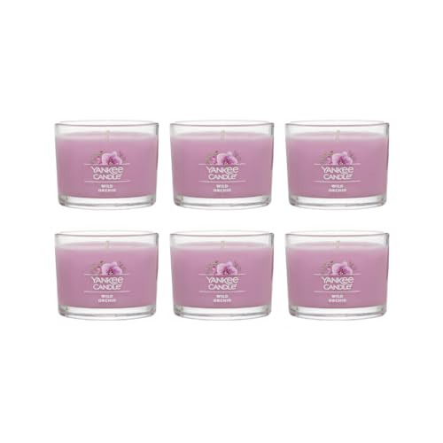 Image of Yankee Candle Wild Orchid Scented Mini Jar Candles, Tropical Floral Soy Wax Blend for Home Stress Relief and Ambiance, Small Decorative Glass Candles, 6-Count, 1.3 Ounce (Pack of 6)