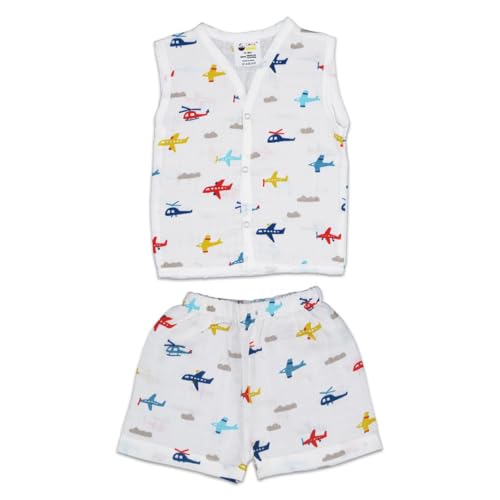Image of Muslin Jabla & Shorts|For Boys & Girls|Summerwear Sleeveless Vest|Baby Products|Casual Clothing Set
