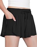 Witwot Butterfly Shorts Girls, 2-in-1 Teen/Kids Girl Flowy Short, 13-14 Years, Black