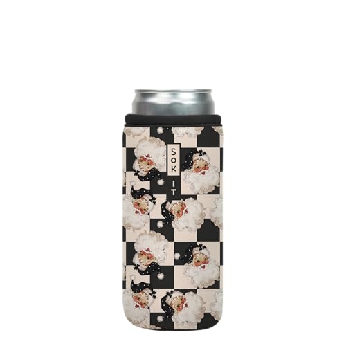Sok It CanSok Sleeve for Beer & Soda Insulated Neoprene Cover (Checkin' It Twice, 12oz Slim Can Sleeve)