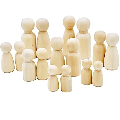 60pcs Peg Dolls Decorative Wooden Peg Doll Assorted Sizes Unfinishied Peg People Doll Bodies Wooden Figures for Painting Craft Art Projects Peg Game Cover