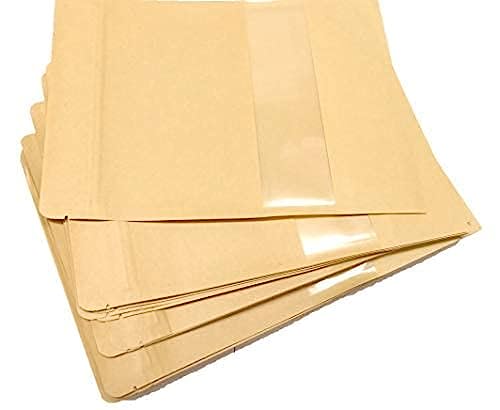 Image of Esko Stand Up Ziplock Pouch - Reusable, Airtight Kraft Paper Storage Pouch (Brown) | 160mmX220 mm(Pack of 50)