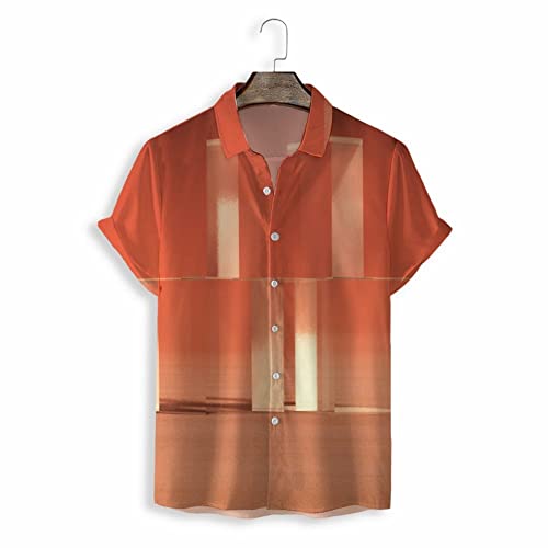 Chemise hawaïenne orange sunset pour homme, haut de plage à manches courtes