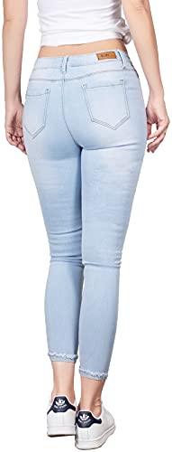 2LUV Women's Ripped Ankle Length Mid Rise 5 Pockets Comfy Skinny Cropped Jeans Light Blue 93
