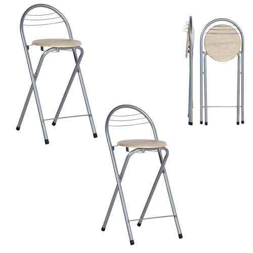 ZZINOKE Tabourets Bar Pliants Lot de 2,sans Assemblage,Tabourets de Bar d'Extérieur Portables pour Cuisines,Bistrots,Evènements Extérieurs, Hauteur Assise 61cm(Grain...