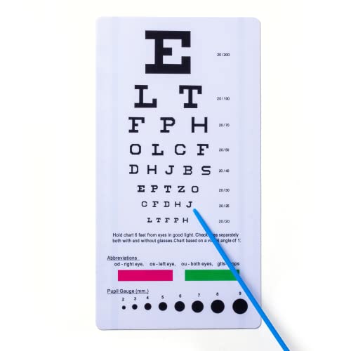 Ezyaid Snellen Eye Chart with Mini Hand Pointer, Optician Eye Chart for Eye Exam and Visual Acuity Test (6 Feet Distance)