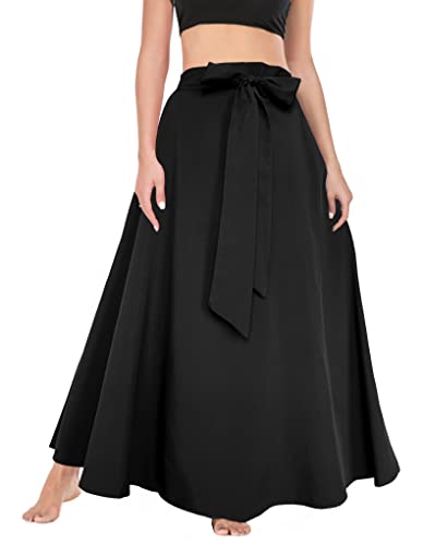 Afibi Women's High Waist Skirt Tie Front A-Line Flowy Long Maxi Skirts with Pockets4