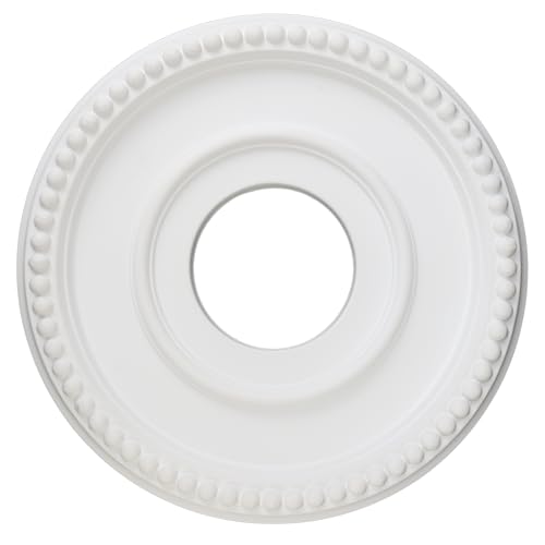 Image of 12 Inch OD x 4inch ID White Ceiling Medallion Plate - PU Plastic Decorative Cover for Fan, Light Fixtures, Chandelier Canopies - Traditional, Retro, and Minimalist Home Lighting Replacement