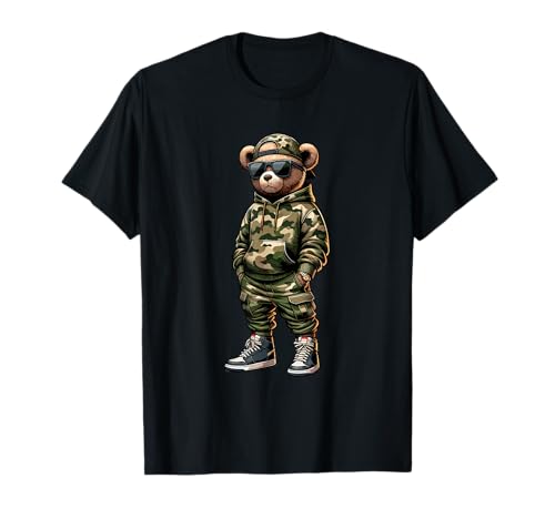 Camo Hip Hop Teddy Bear Cool Rapper Streetwear Graphic T-Shirt