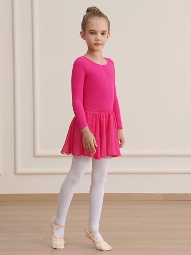 Image of WEGETIT Leotards for Girls Long Sleeve Ballet Dress Toddler Dance Leotard with Skirt Kids Gymnastics Outfits Tutu Dress