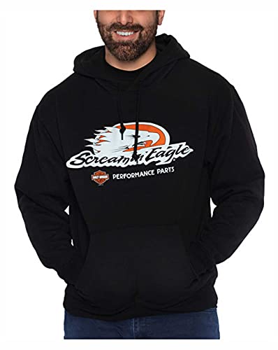 Harley-Davidson Men's Screamin' Eagle Pullover Poly-Blend Fleece Hoodie, Black