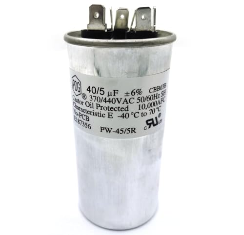 CBB65B 40+5 uf/MFD ±6% 370-440 VAC Volts Round Dual Run Capacitor 50/60 Hz AC Electric Condenser Straight Cool or Heat Pump Air Conditioner