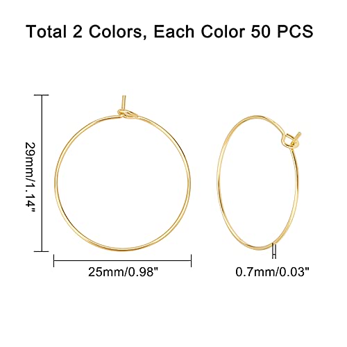 UNICRAFTALE about 100pcs 25mm 2 Colors Hoop Earrings Wine Glass Charms Rings Stainless Steel Earring Hoops for Women DIY Earring Making Golden and Stainless Steel Color - Image 4