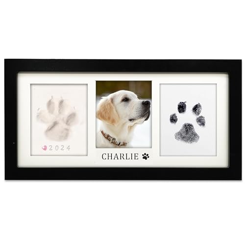 MYPAWLETS Paw Print Frame Kit Dog/Cat Paw Print Kit Soft Pawprint Clay&Clean Touch Ink Pad Pet Paw Print Impression Kit with Customization Tool Wooden Pet Memorial Frame DIY Dog Lover Gifts-Black