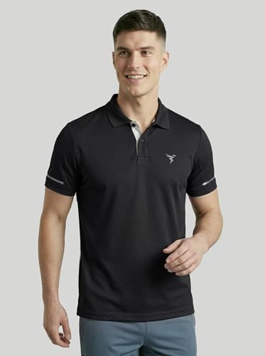 Image of TECHNOSPORT Men's Solid Slim Fit Polo Collar T-Shirt TECHNOCOOL+ Half Sleeve Button Polyester for Gym Running Workout UPF50+ Anti Odour