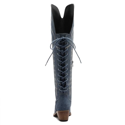 Image of GLOBALWIN Women's Cowboy Western Fashion Over The Knee Thigh High Cowgirl Boots Low Heel