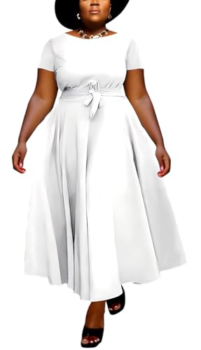 Image of BFFBABY Plus Size Dress A Line Dresses for Women Summer Long Dresses with Sleeve Casual Belted
