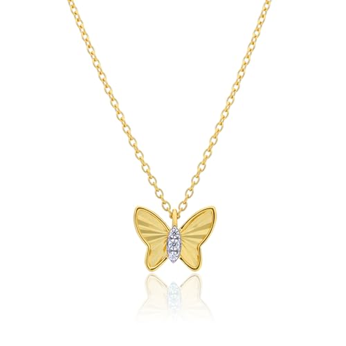 Amazon Essentials 14K Gold Plated Diamond Cut Butterfly Shape Pendant Necklace for Women with 18 Inch Chain