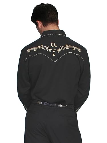 Scully Gold Embroidered Musical Note Snap Front Shirt P637 BLK **2