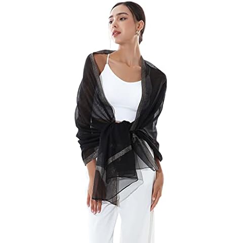 RIIQIICHY Ladies Black Scarf Pashmina Shawls and Wraps for Wedding Party Scarf for Women Eveving Dresses Cover