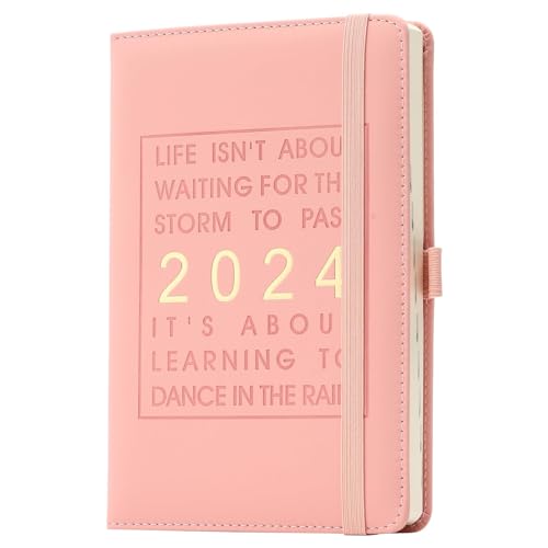 Kalender 2024, Tagesplaner von Januar 2024 bis Dezember 2024,Terminplaner 2024, A5 Planner Tageskalender mit Innentasche, Akademisches Tagebuch 2024,14,5 x 21,5 cm (Rosa)