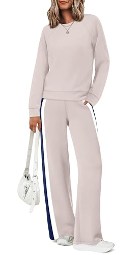 XIEERDUO Lounge Sets for Women 2 Piece Fall Outfits for Women 2025 Early Fall Fashion Comfiest Airport Outfits Matching Sets Beige M