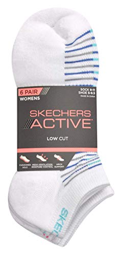 Skechers Womens Low Cut Socks, White/Multi, 6 Pairs, Sock Size 9-11, S108947Sg1-110 #TOP8