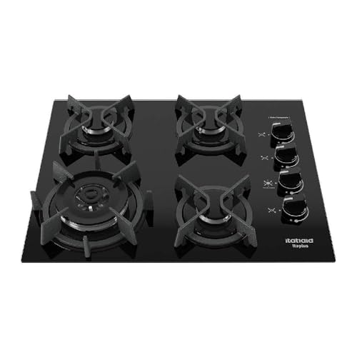 Cooktop 4 Bocas a Gás Itatiaia Itaplus com Tripla Chama e Mesa de Vidro Superautomático Preto Bivolt